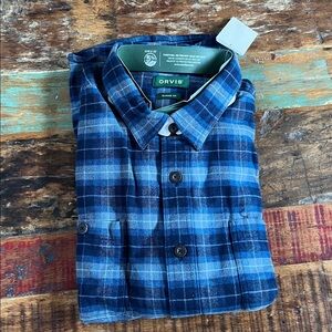 Orvis Navy and Light Blue Plaid Shirt